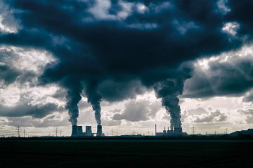 two brown-coal fired power plants with pollution, Germany. two brown-coal fired power plants with pollution, Germany.