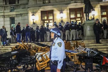 New York Police Department officers detain dozens of pro-Palestinian students at Columbia University after they barricaded themselves at the Hamilton Hall building near Gaza Solidarity Encampment earlier in New York, United States on April 30, 2024 New York Police Department officers detain dozens of pro-Palestinian students at Columbia University after they barricaded themselves at the Hamilton Hall building near Gaza Solidarity Encampment earlier in New York, United States on April 30, 2024