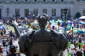 Student demonstrators occupy the pro-Palestinian "Gaza Solidarity Encampment" on the West Lawn of Columbia University on 29 April, 2024 in New York City