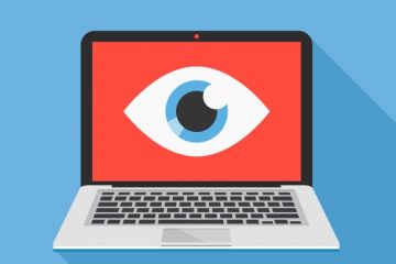 An eye stares out of a computer screen, symbolising online proctoring