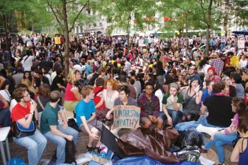 Crowd of student protestors at outdoor demonstration Crowd of student protestors at outdoor demonstration