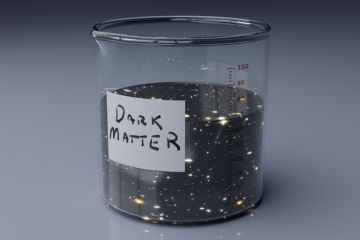 A scientific flask marked “dark matter” A scientific flask marked "dark matter"