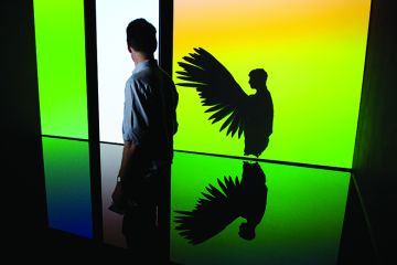 “The Treachery of Sanctuary” by Chris Milk in the “Digital Revolution” exhibition at the Barbican in London, 2014, illustrating a news article about Britain using Silicon Valley innovation model