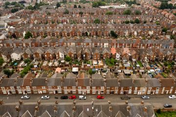 Doncaster, aerial view of rows of terraced houses Doncaster, aerial view of rows of terraced houses