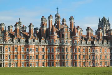 Egham, near London, UK - February 14, 2009 The Victorian grandeur of the Royal Holloway building in Egham - The building is part of the University of London campus and was founded in 1879. It is home to over 9000 students annually.