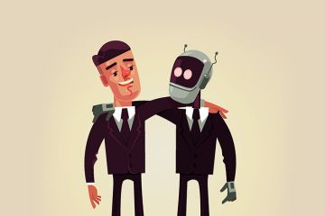 A robot and office worker arm-in-arm, symbolising AI use A robot and office worker arm-in-arm, symbolising AI use