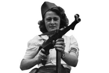 Female French Resistance fighter holding machine gun Female French Resistance fighter holding machine gun