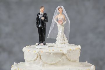 Figurines of the bride and groom on a wedding cake