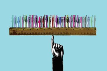 Finger pointing to horizontal ruler holding a lot of people