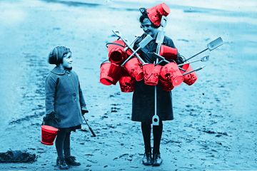 A young girl with one bucket looks at a girl carrying many buckets. To illustrate the question of whether the bucket model of UKRI funding will succeed. A young girl with one bucket looks at a girl carrying many buckets. To illustrate the question of whether the bucket model of UKRI funding will succeed.