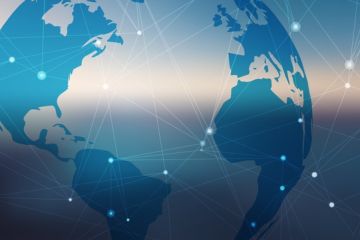 A world map showing connections