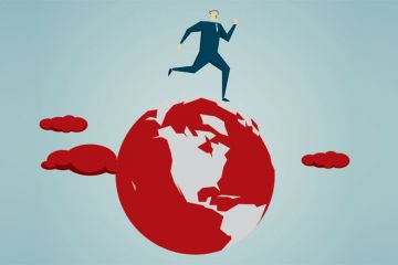 Globe-trotting businessperson (illustration)