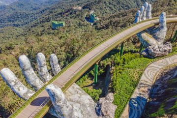Golden bridge at the top of the Ba Na Hills, Vietnam