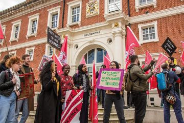 Security Officers and supporters at Goldsmiths College in South London marched through the campus Security Officers and supporters at Goldsmiths College in South London marched through the campus to illustrate Goldsmiths under siege: can a once-radical university survive?