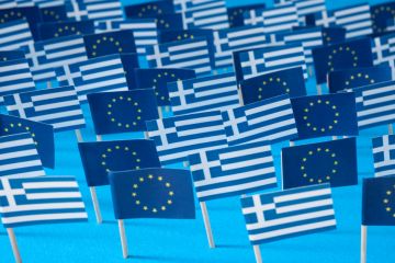 Greek and European Union flags greece, greek flag, european union