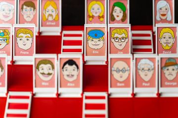 Popular board game 'Guess Who?', to illustrate that growing class sizes and expanding workloads are blamed as students doubt those teaching them know who they are.
