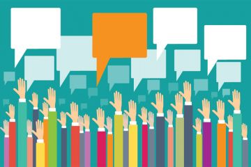 Hands being raised for survey (illustration)