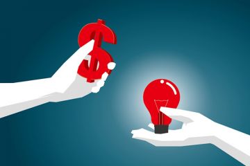 Hands holding dollar sign and lightbulb (illustration)