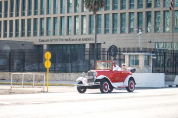 Havana - CUB; February 24, 2019 Building of the United States Embassy in Havana. This building is the main place for diplomatic relations between Cuba and the United States.