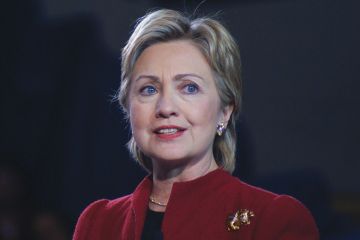 Hillary Clinton speaking on stage