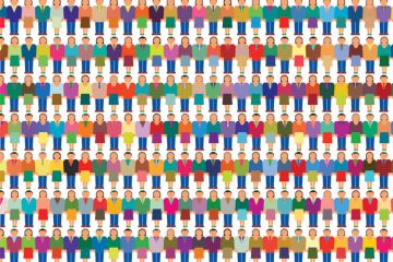 Huge crowd of academics (illustration)