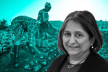 Director of Institute of Development Studies, Anuradha Joshi, with a background of African women tending a garden. Director of Institute of Development Studies, Anuradha Joshi, with a background of African women tending a garden.