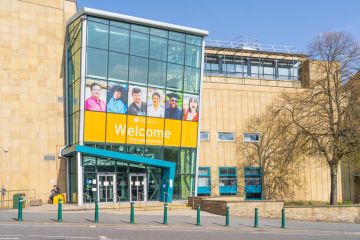The main entrance at Bradford University in West Yorkshire
