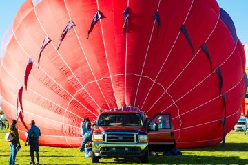 Hot air balloon is inflated
