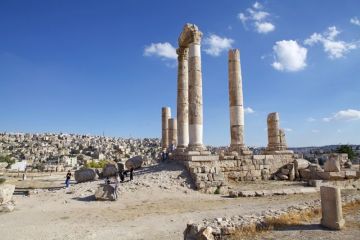 Amman Citadel on Citadel Hill, Hercules Temple, an archaeological site over Downtown Amman, in the central part of the capital of Jordan