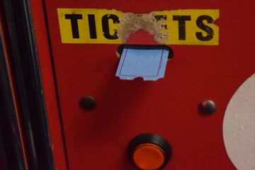 Arcade Game Dispensing Tickets Vintage Worn With Red Button