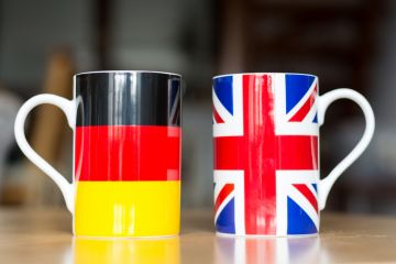 Coffee mugs with German and UK flag design