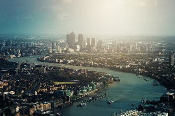 Thames River and Canary Wharf in London