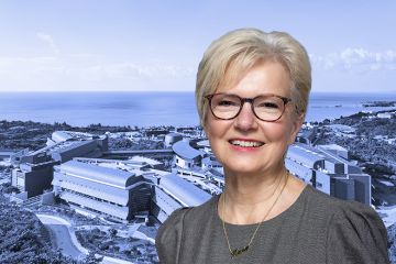 Karin Markides, outgoing president and chief executive of the Okinawa Institute of Science and Technology (OIST) with the OIST campus in the background Karin Markides, outgoing president and chief executive of the Okinawa Institute of Science and Technology (OIST) with the OIST campus in the background