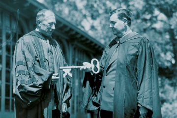 President Thomas S. Gates of the University of Pennsylvania, receiving the key to the 160-acre estate to illustrate Are legacy places being retired?