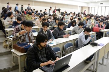Mostly male students at Kyoto University, Japan. To illustrate how efforts to address gender inequality in higher education in Japan aren’t working.