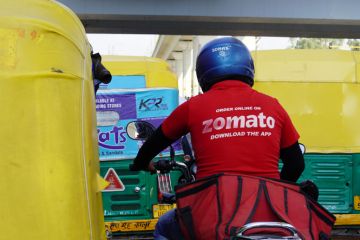 lodhi colony, Delhi, India- 14 June 2022 delivery zomato boy on delhi road