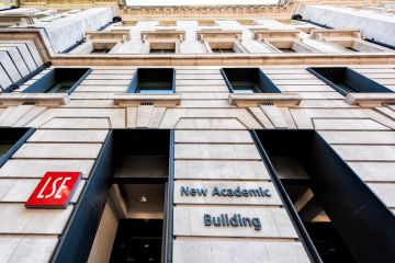 London, UK - June 26, 2018 London School of Economics sign for new academic building and LSE red logo