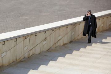 Man walking up steps Guggenheim Museum, Bilbao, Spain Man walking up steps Guggenheim Museum, Bilbao, Spain