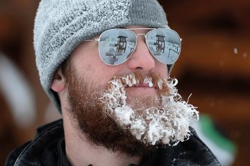 man with frozen beard, Lake Louise, Canada