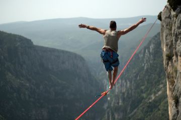 Man crossing gorge