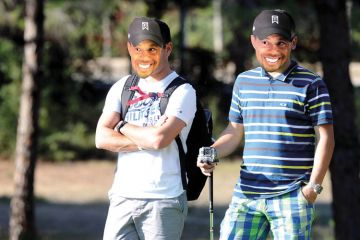 Men wearing Tiger Woods masks, Turkish Airlines Open Golf Tournament, 2013 Men wearing Tiger Woods masks, Turkish Airlines Open Golf Tournament, 2013