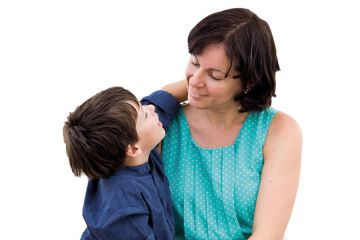 Mother speaking to young son Mother speaking to young son