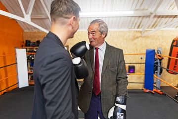 Leader of the Reform Party Nigel Farage poses for a picture with Mayoral Candidate Luke Campbell in the Boxclub Boxing Centre on 25 April, 2025 in Hull, England. To illustrate that vice-chancellors are warned against ignoring rise of populist party