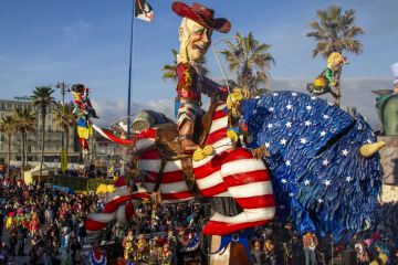 First category allegorical float: "buffalo Biden" builder Carlo Lombardi. canevale of Viareggio, in Tuscany, Italy