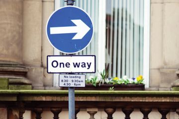 One way street road sign, United Kingdom
