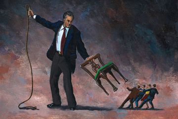 Illustration of man holding whip