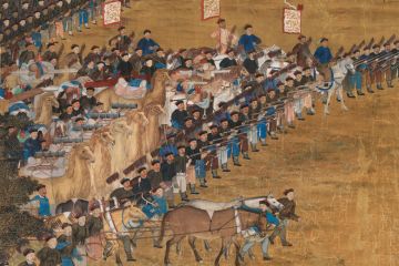 Painting of Chinese warriors riding into battle Painting of Chinese warriors riding into battle