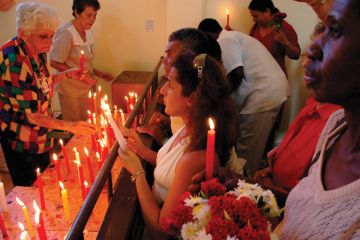 People honouring Saint Barbara, Parraga's Church, Havana, Cuba People honouring Saint Barbara, Parraga's Church, Havana, Cuba