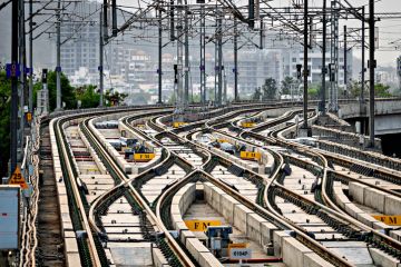 Pune, Maharashtra, India-March 6th, 2022 Complex metro train switching layout for shifting of train from one track to another Pune, Maharashtra, India-March 6th, 2022 Complex metro train switching layout for shifting of train from one track to another