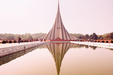 Pyramid shaped building of National Martyrs Monument. Bangladesh Liberation War memorial in Savar near Dhaka